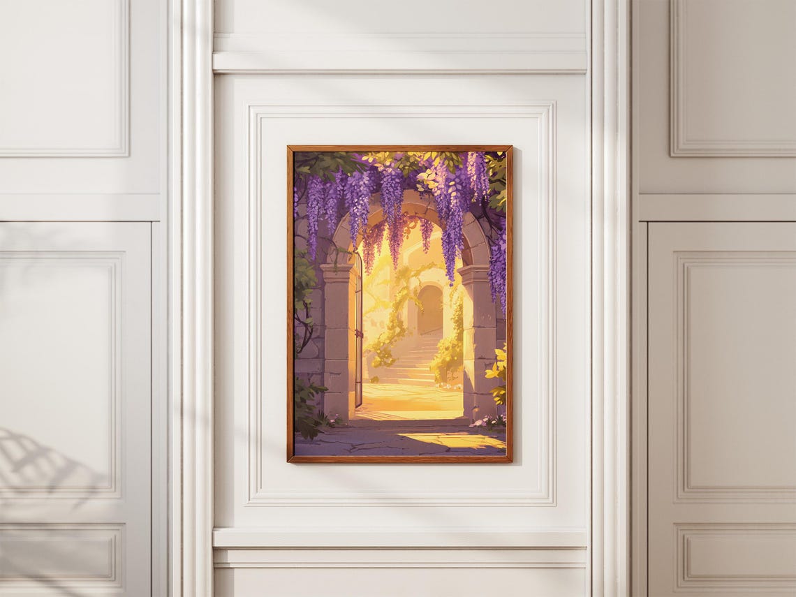 Wisteria Archway Golden Light Stone Garden Gateway Spring Poster - Image 2