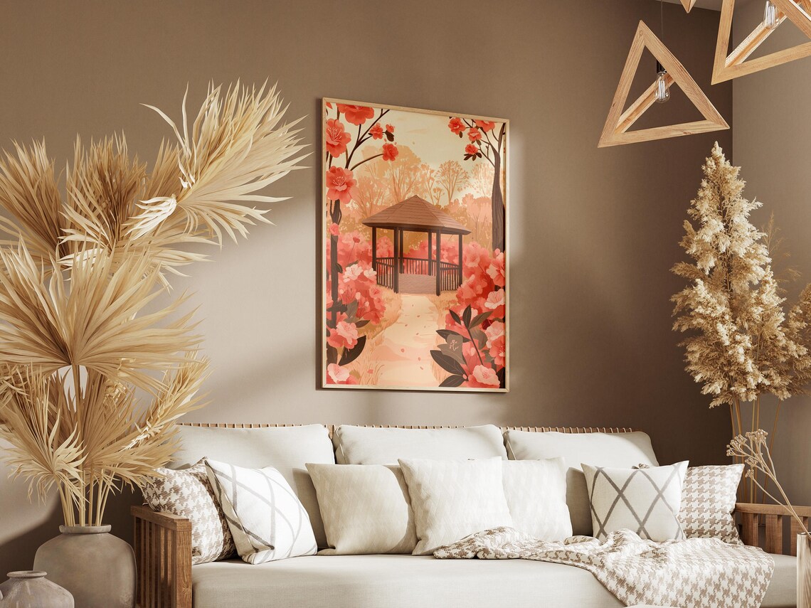 Camellia Garden Wooden Gazebo Blush Blossom Retreat Art Poster - Image 3