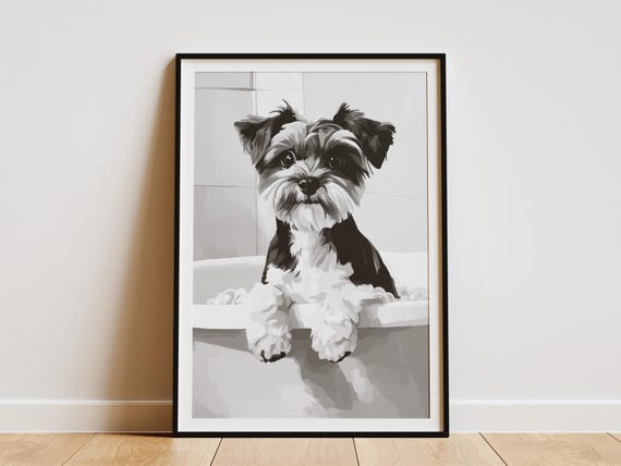 Yorkshire Terrier Puppy Dog Poster Cute Pet In Bathtub Print Bathroom Wall Art Funny Animal Picture Lover Gift Home Decor