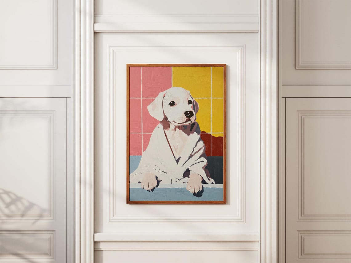 Labrador Puppy White Bathrobe Color Block Modern Pop Art Poster - Image 2