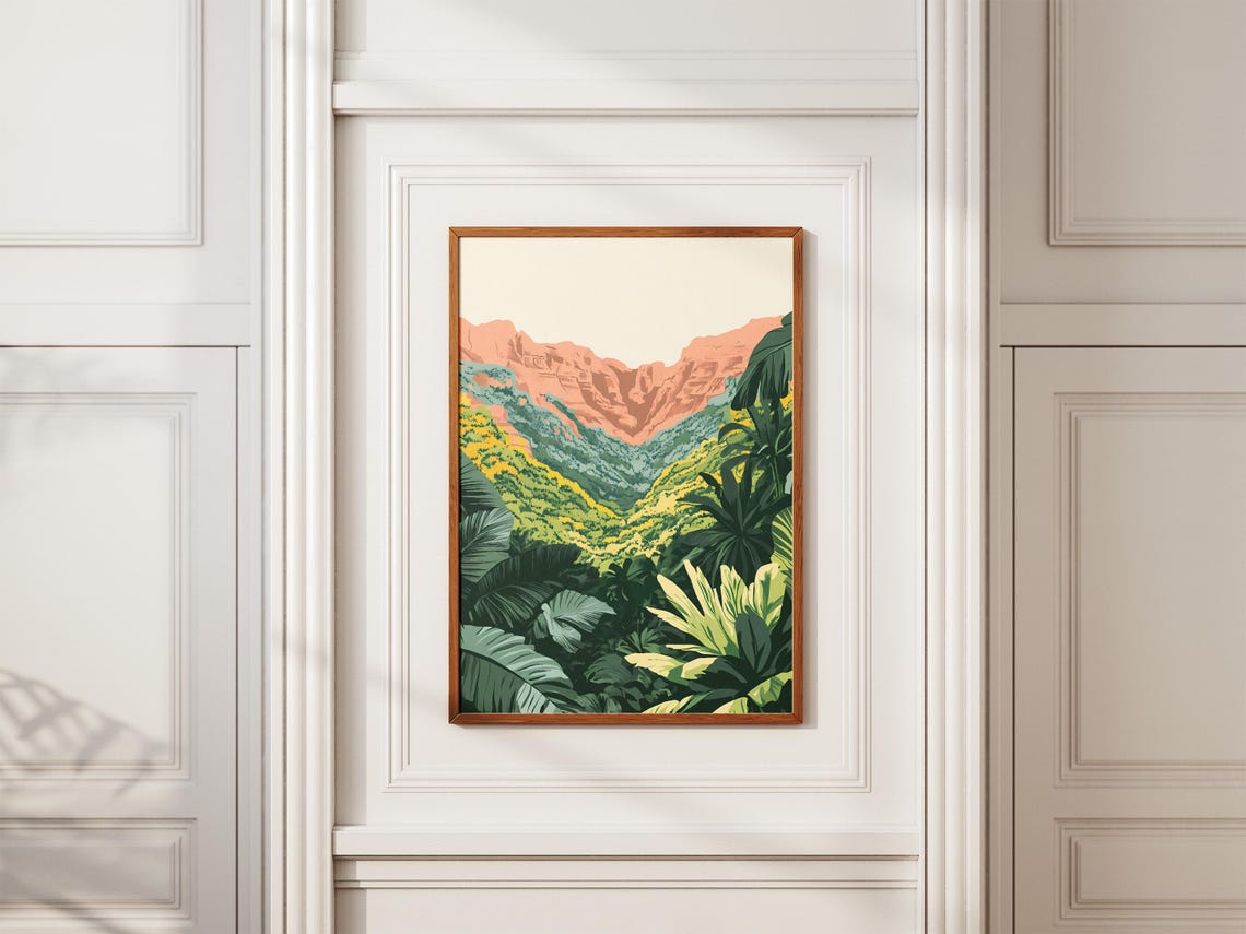 Lush Green Canyon Tropical Botanical Valley Landscape Poster - Image 2