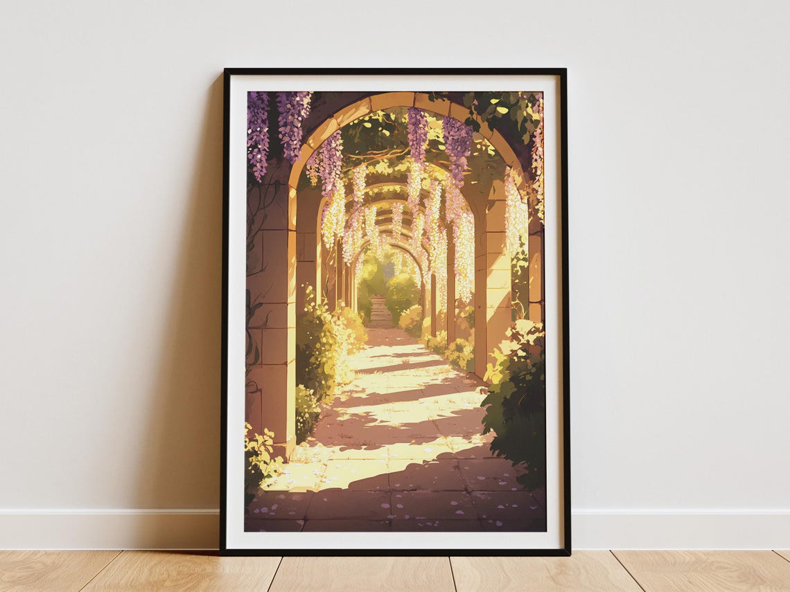 Wisteria Pergola Tunnel Golden Light Garden Walkway Spring Poster