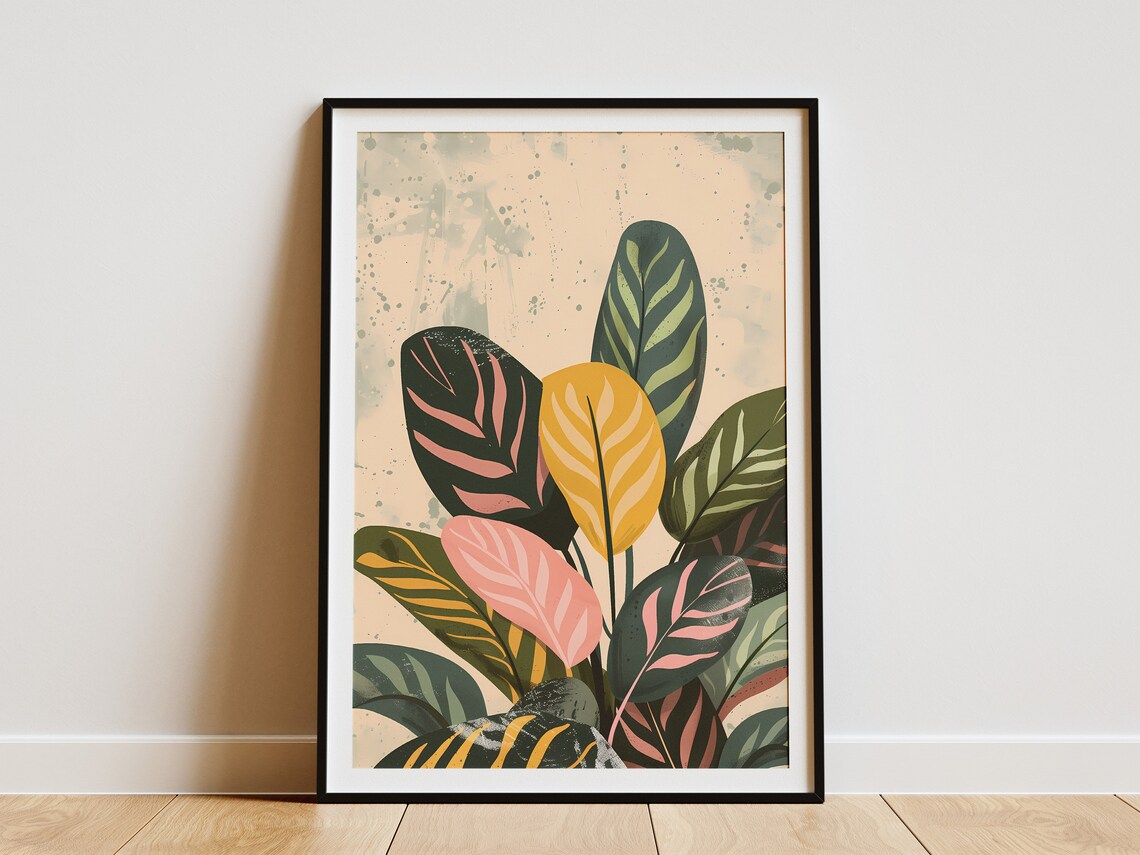 Calathea Leaves Print, Boho Tropical Botanical Art