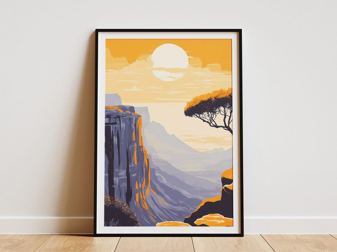 Sunrise Mountain Valley with Dramatic Cliffs Travel Poster Scenic