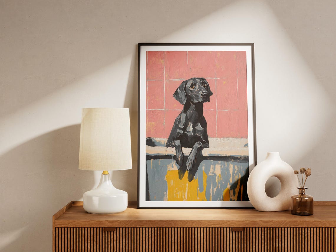 Black Labrador Puppy Bubble Bath Pink Tile Bathroom Humor Poster - Image 5