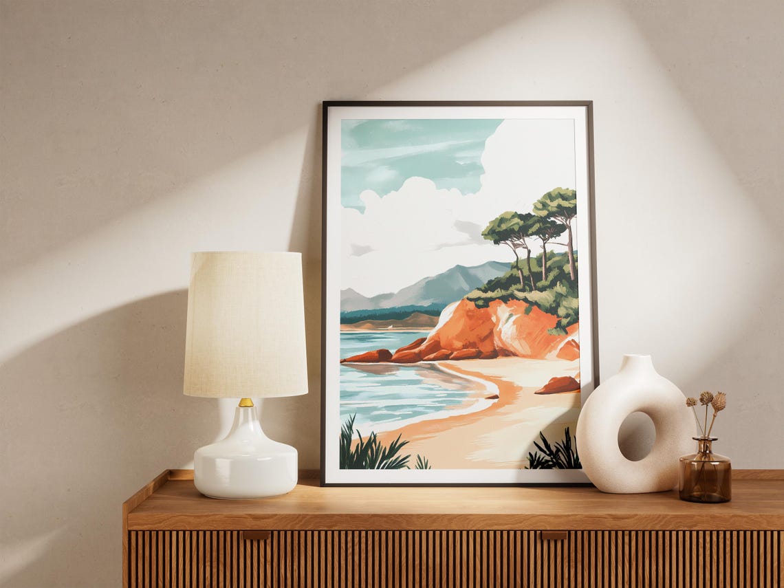 Red Rock Beach Cove With Pine Trees Coastal Landscape Poster - Image 5