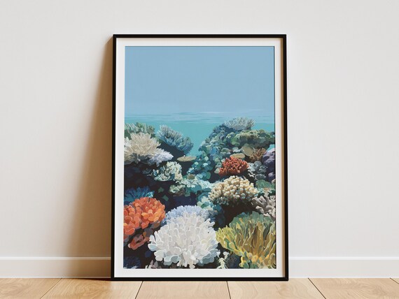 Underwater Coral Reef Panorama Poster Coastal Wall Art Tropical Fish Print Ocean Home Decor Nautical Hawaiian Theme