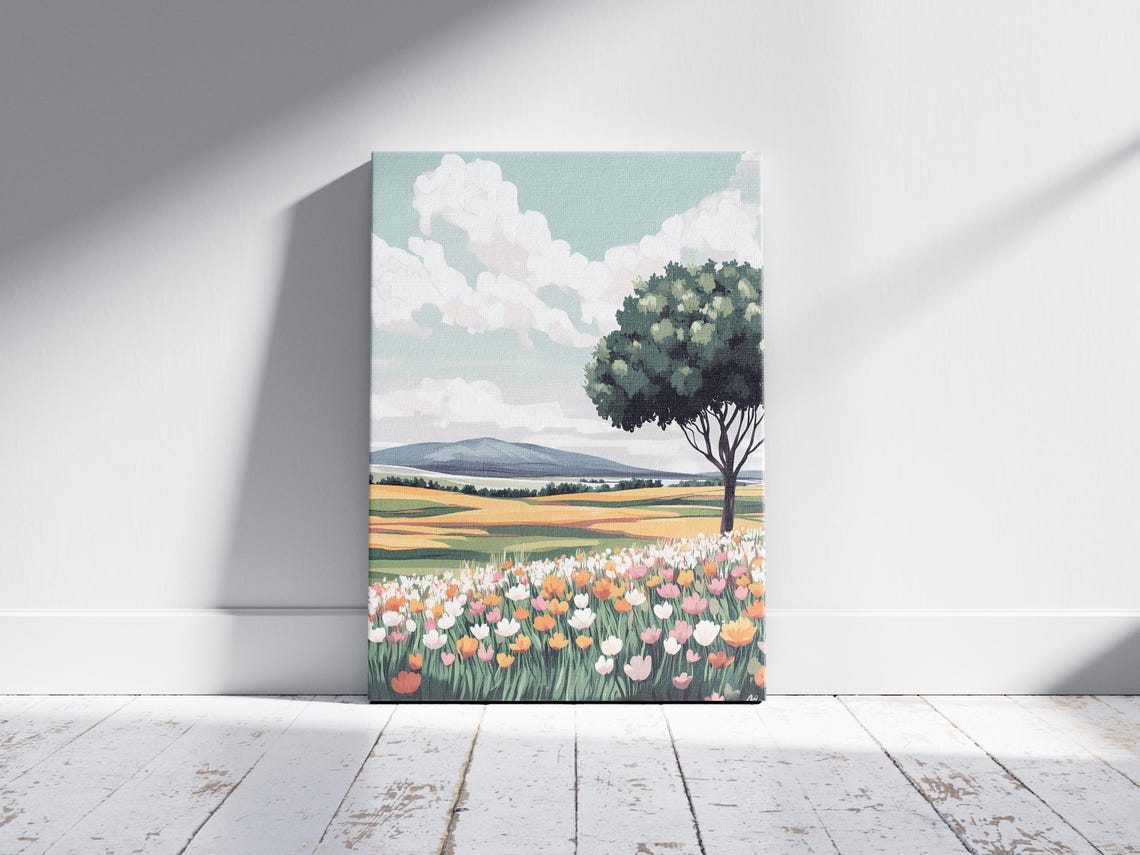 Spring Wildflower Meadow With Lone Tree Rolling Hills Poster - Image 2