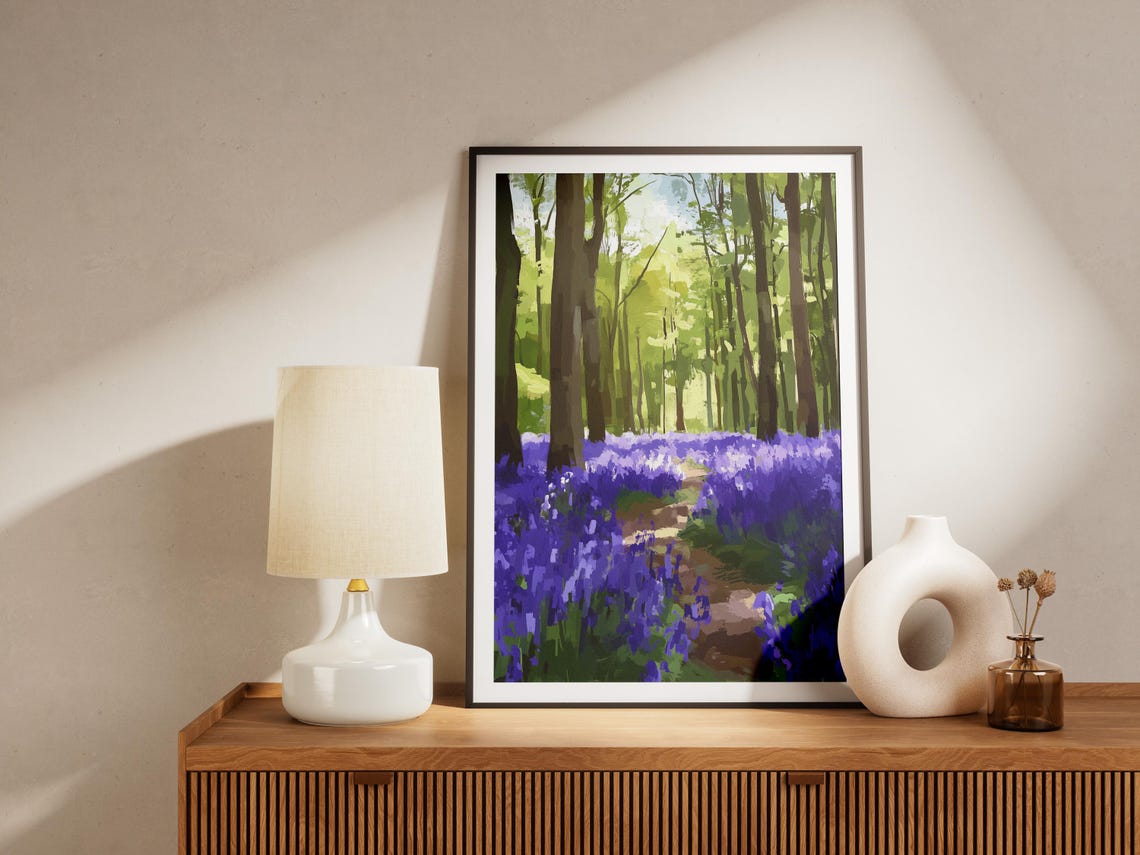 Bluebell Forest Meadow Purple Flowers Woodland Path Nature Art Poster - Image 4