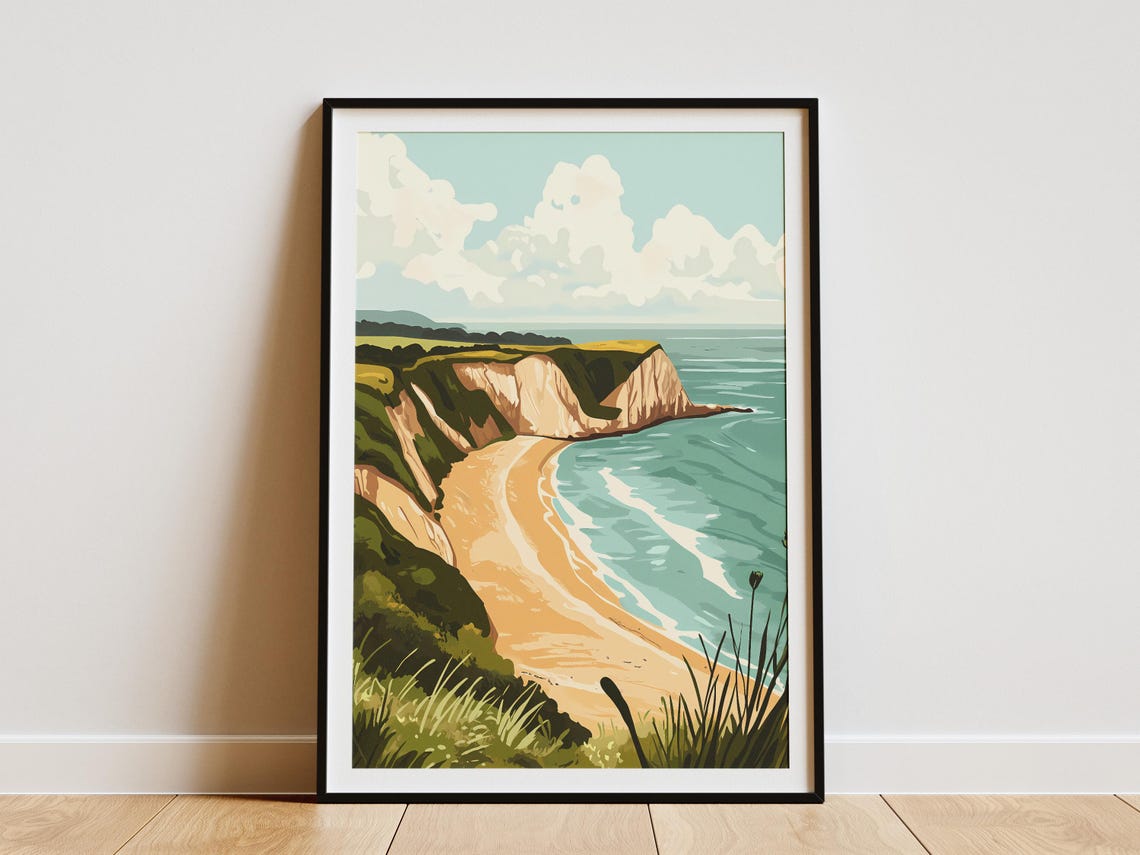 Chalk Cliffs Sandy Cove Turquoise Sea Coastal Landscape Poster