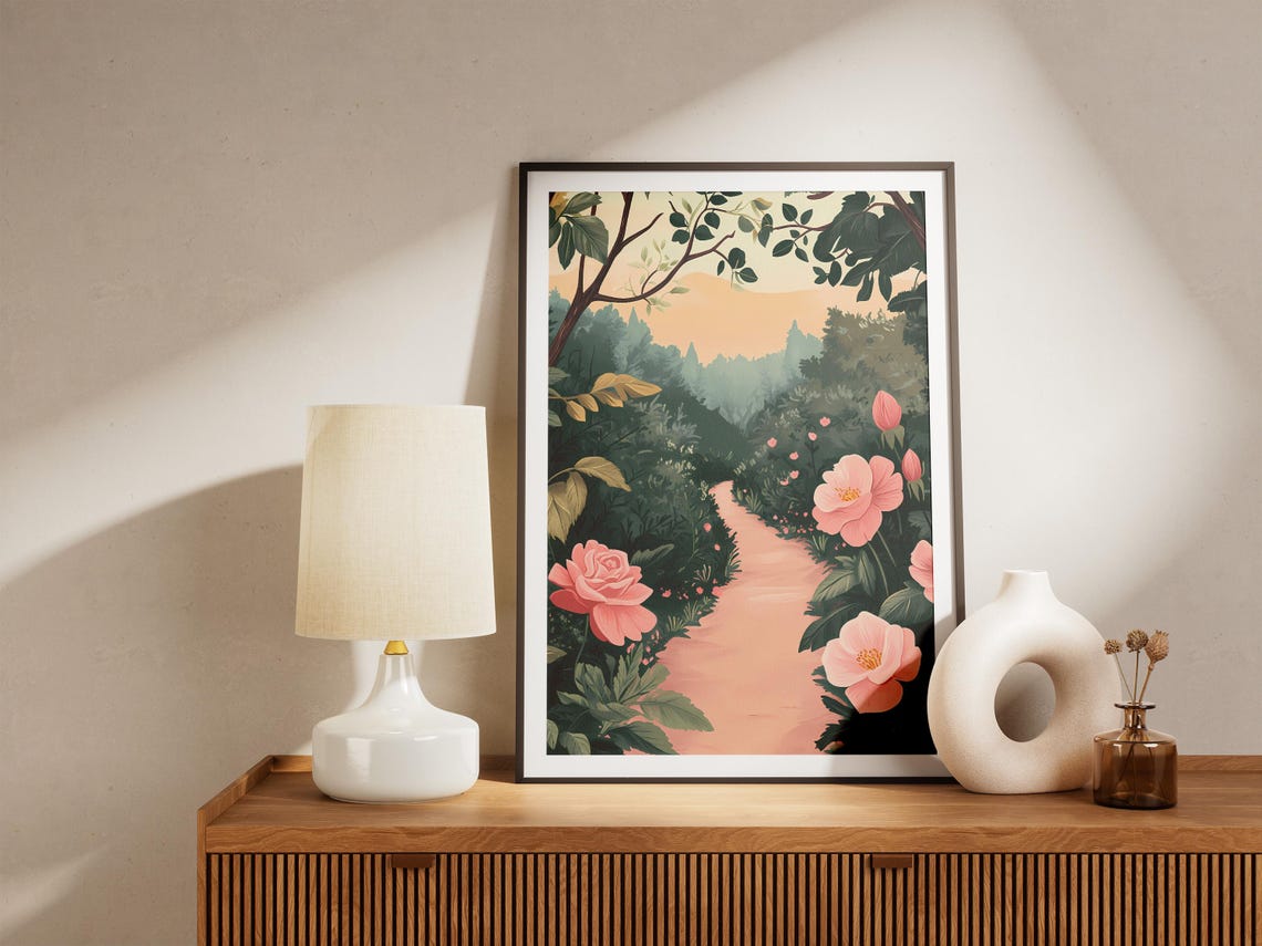 Pink Roses Blooming Along a Winding Secret Garden Path Poster - Image 5