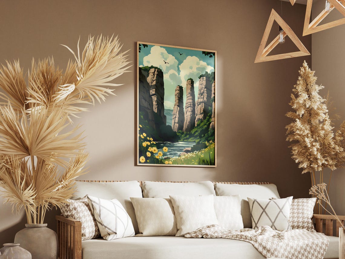 Towering Limestone Rock Pillars By A River With Wildflowers Poster - Image 3