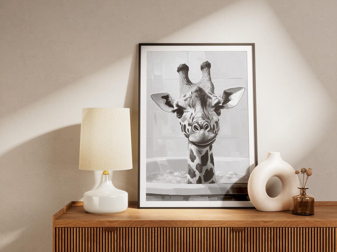 Giraffe Bathtub Poster Animal Wall Art Funny Bathroom Decor Bubble Bath Print Minimalist Kids Nursery - Image 4