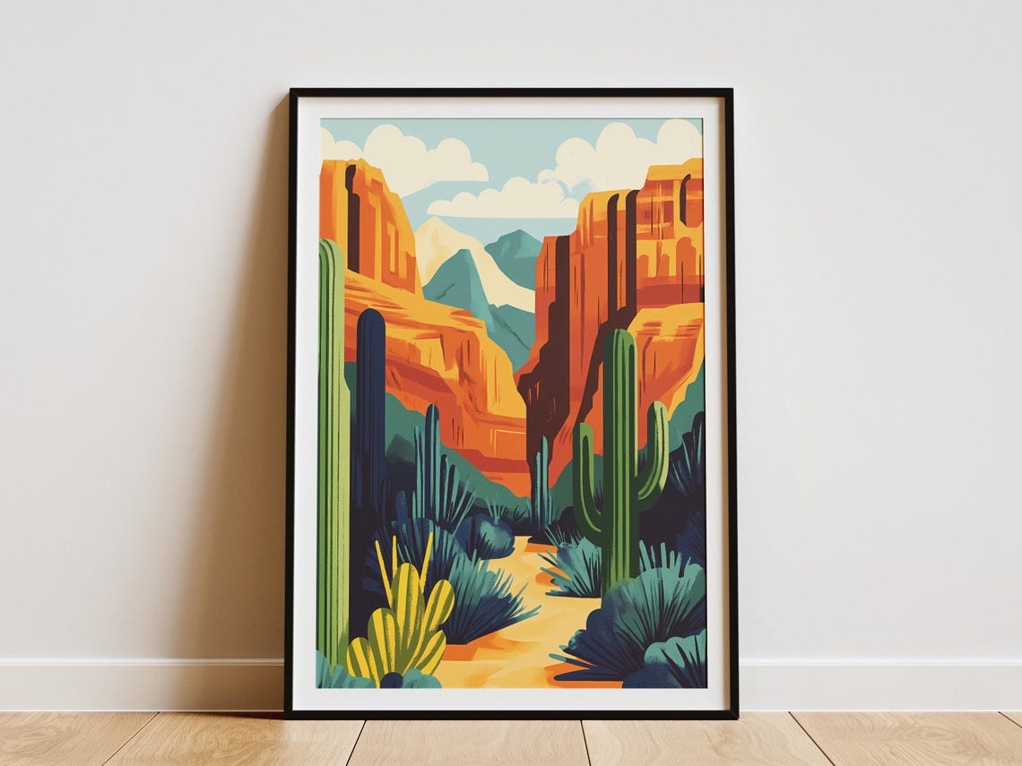 Copper Canyon Mexico Desert Cactus Canyon Cliffs Landscape Poster