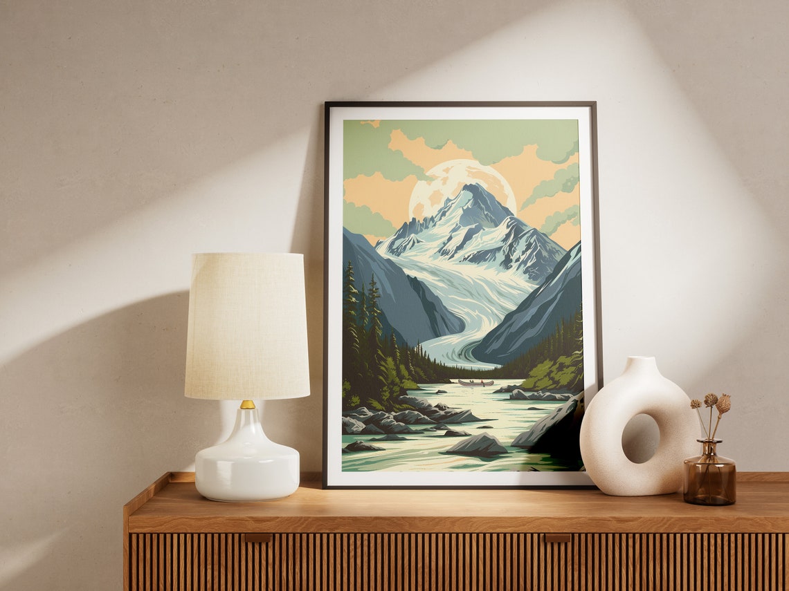 Wrangell St Elias Alaska Glacier Moonlight Canoe Mountain Poster - Image 2