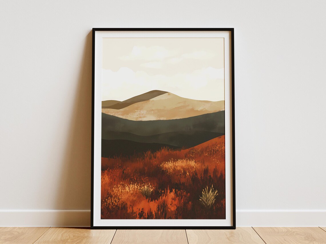 Autumn Mountain Landscape Abstract Orange Foliage Art Poster