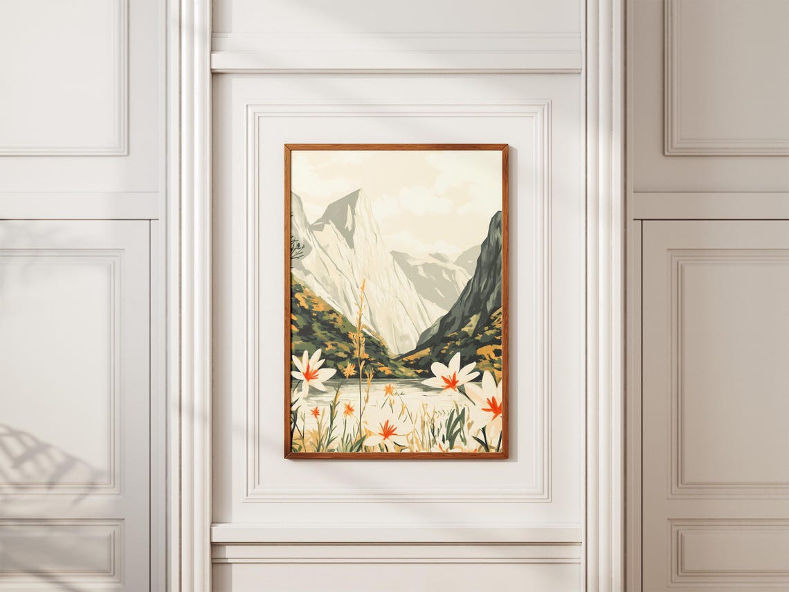 White Granite Peak Wildflower Meadow Lake Landscape Scenic Poster - Image 2