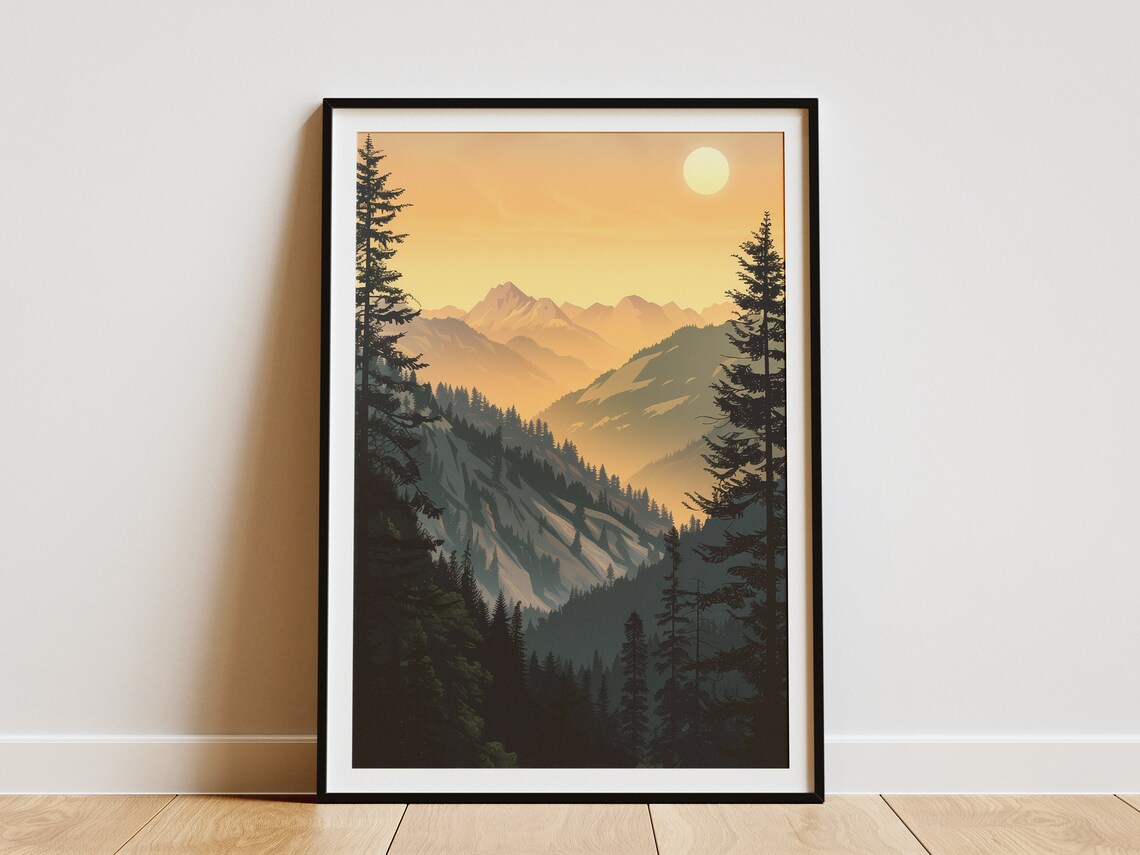 Mountain Forest Vintage Travel Poster, Mid-Century