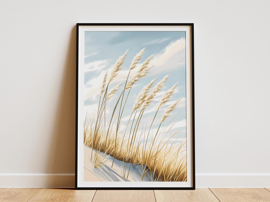 Golden Sea Oats Swaying in the Wind on a White Sandy Dune Poster