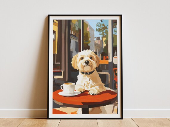 Havanese Dog Matisse Style Cafe Coffee Art Print