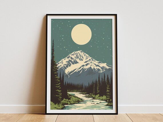 Wrangell St Elias National Park Moonlit Snowy Mountain Night Poster