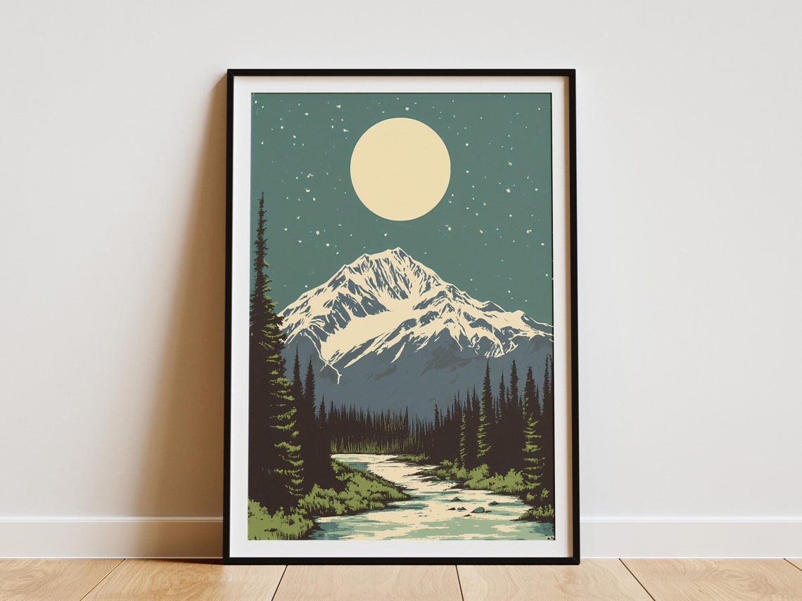 Wrangell St Elias National Park Moonlit Snowy Mountain Night Poster