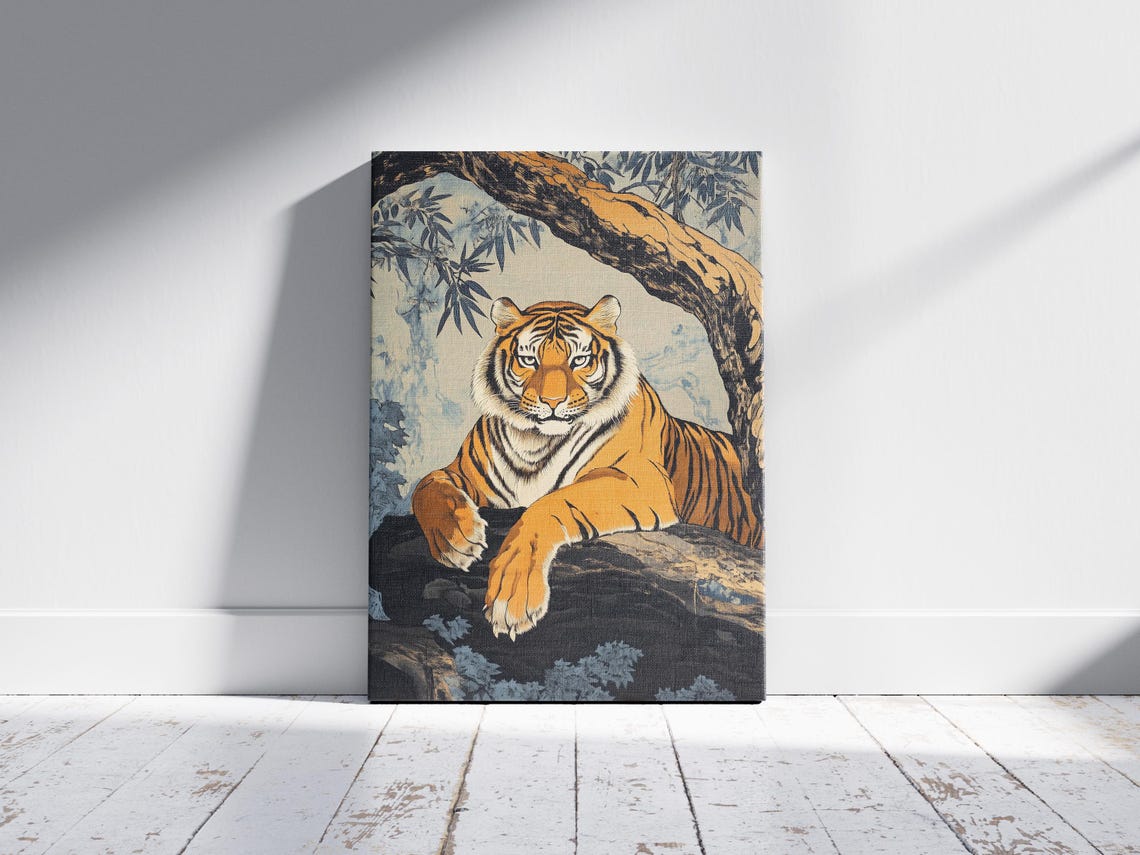 Tiger Resting Under Banyan Tree Art Print Jungle Animal Poster Exotic Wildlife Illustration Asian Decor Lover Gift Nature Inspired - Image 2