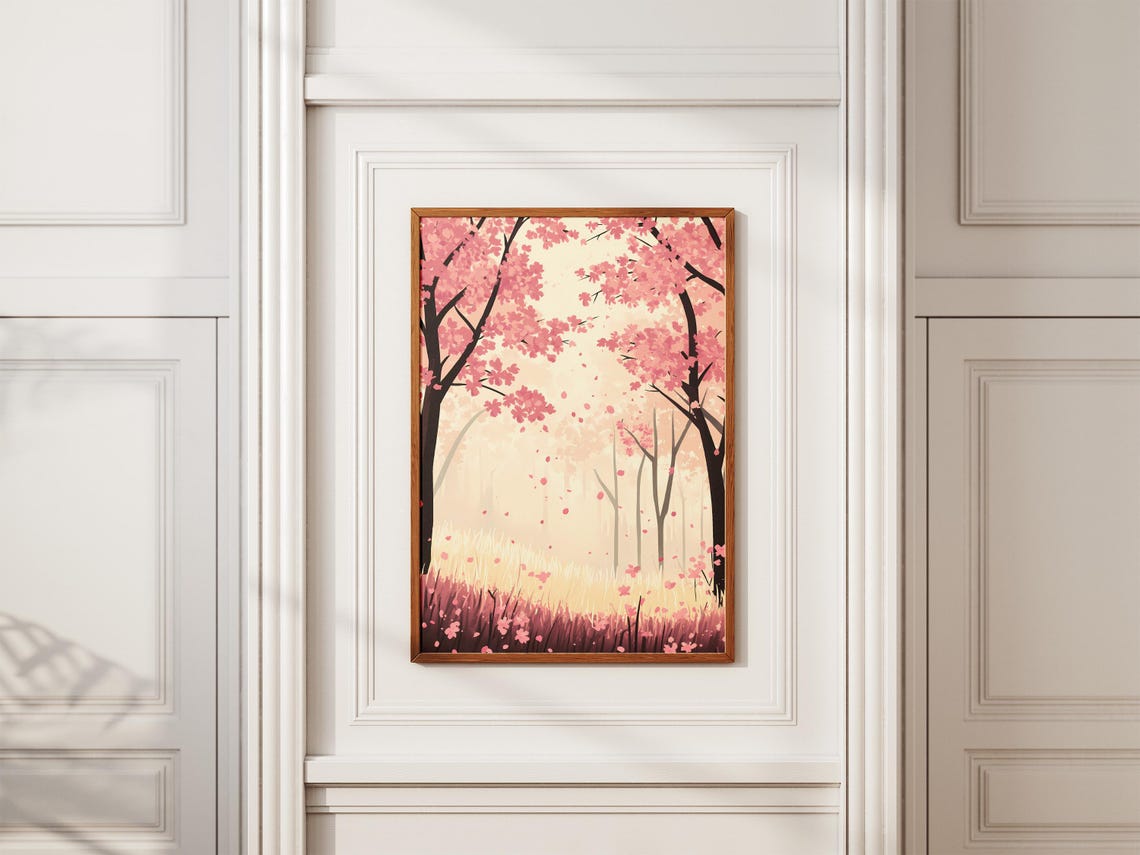 Pink Cherry Blossom Trees Soft Spring Bloom Botanical Flower Poster - Image 2