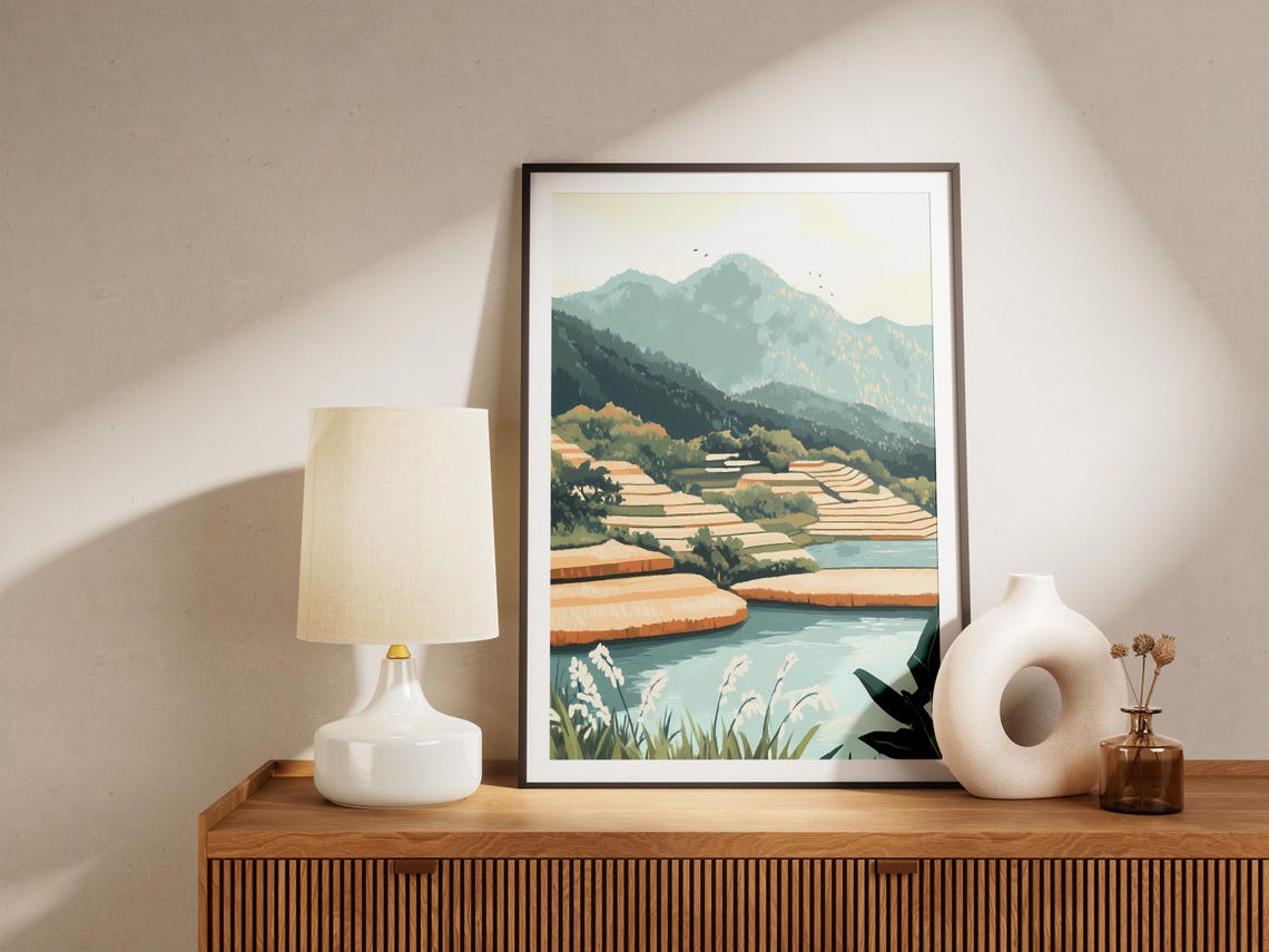 Green Rice Terraces Paddies Misty Mountains Daytime Scenic Poster - Image 5
