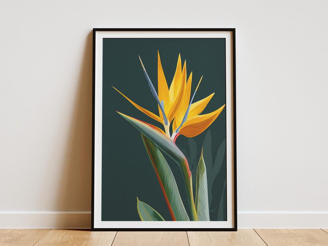 Bird Of Paradise Tropical Flower On Dark Teal Background Poster