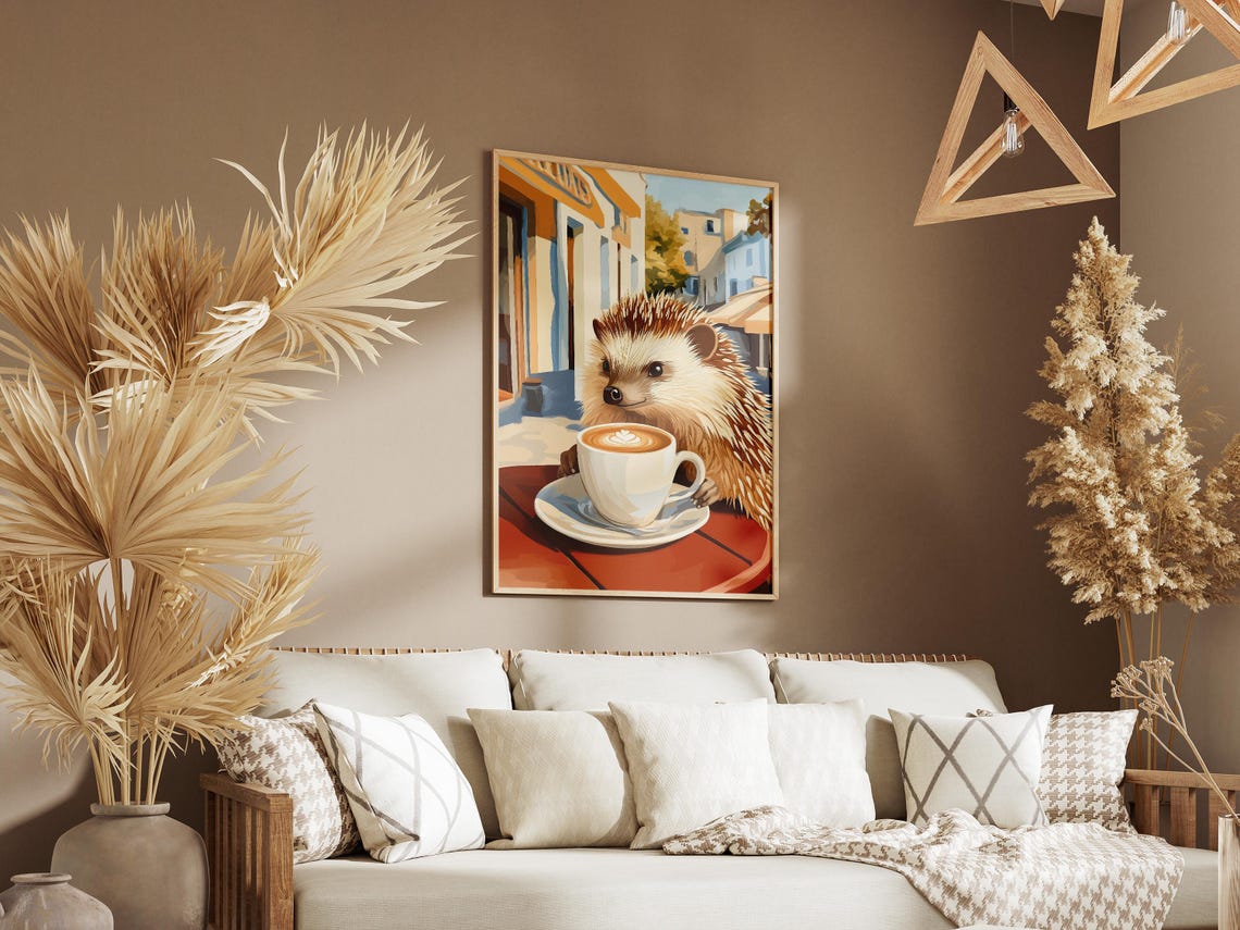 Hedgehog Coffee Poster Cute Animal Latte Art Wall Decor Gift - Image 3