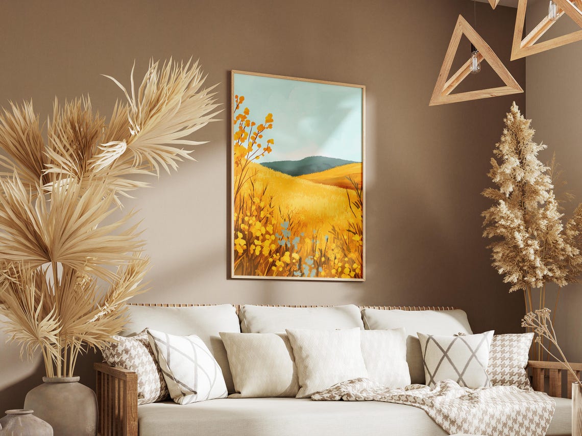 Goldenrod Field Over Rolling Golden Hills Autumn Meadow Poster - Image 3