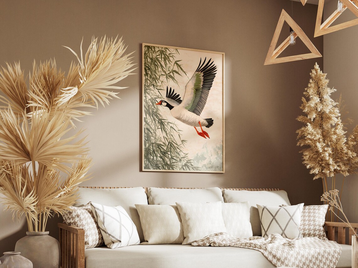 Wild Goose In Flight Beside Bamboo Asian Painting Bird Poster - Image 3