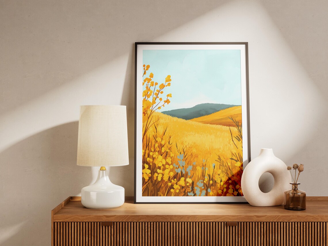 Goldenrod Field Over Rolling Golden Hills Autumn Meadow Poster - Image 5
