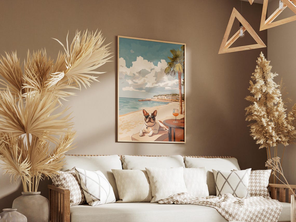 Boston Terrier in Sunglasses Lounging With Wine at the Beach Poster - Image 3