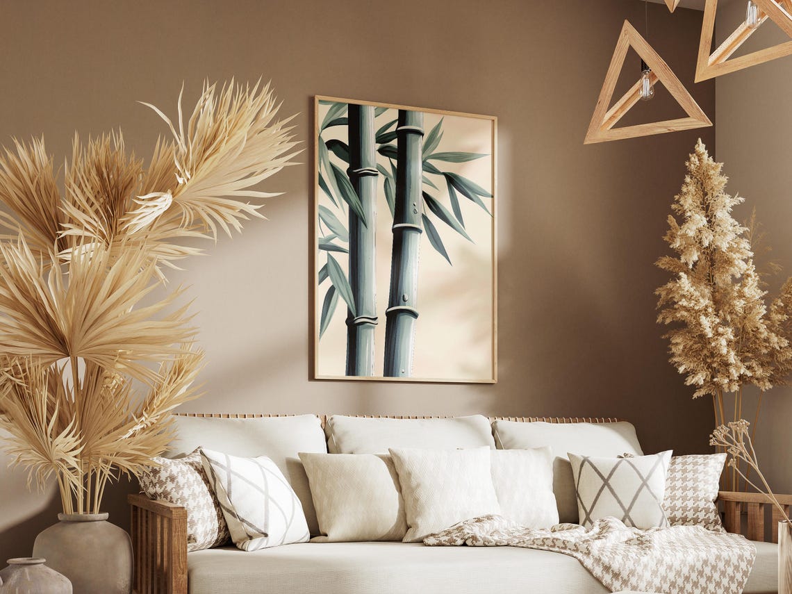 Blue Grey Bamboo Stalks Minimalist Botanical Zen Calm Poster - Image 3