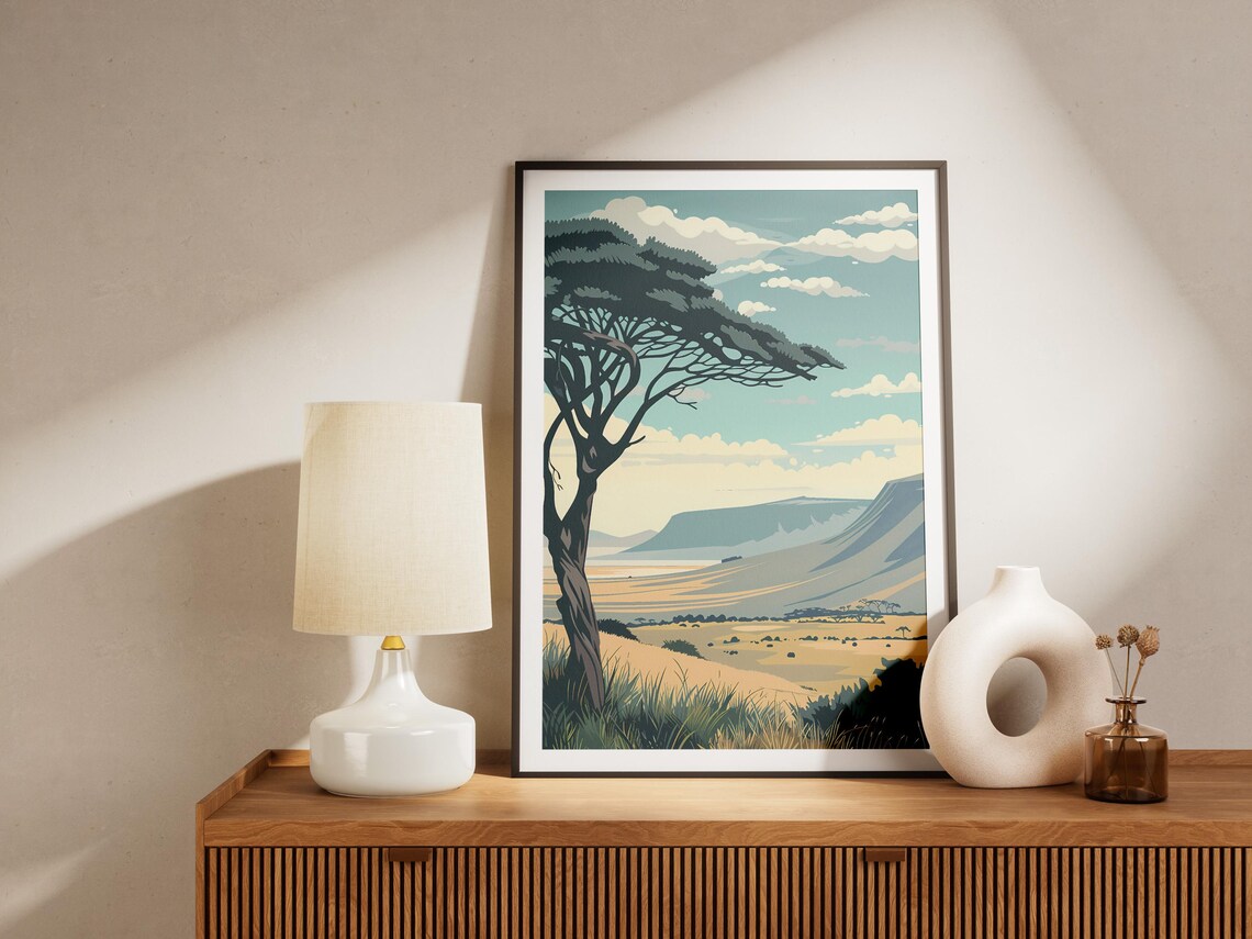 Tanzania Safari Savanna Acacia Tree Golden Plains Art Poster - Image 2
