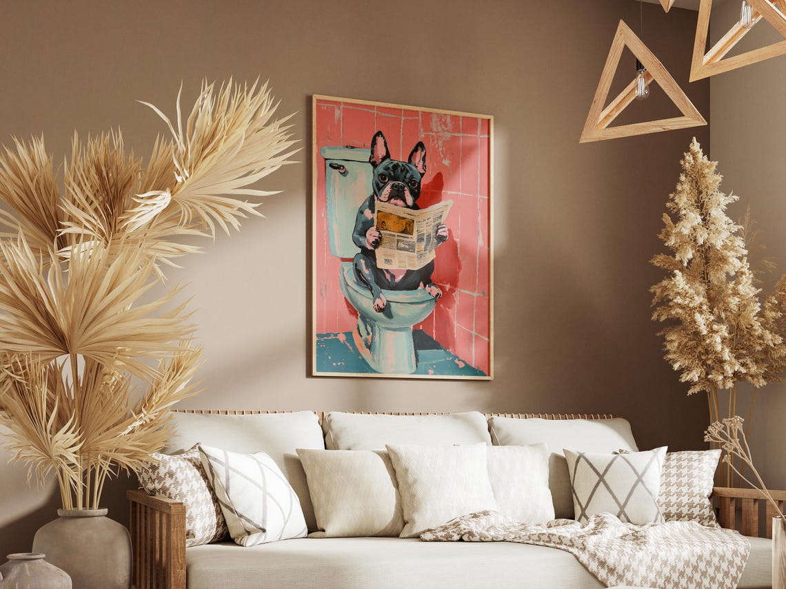 Funny French Bulldog Dog Art Print Dog On Toilet Bathroom Decor Pet Lover Gift Modern Dog Poster Whimsical Animal Print Cute Dog - Image 3