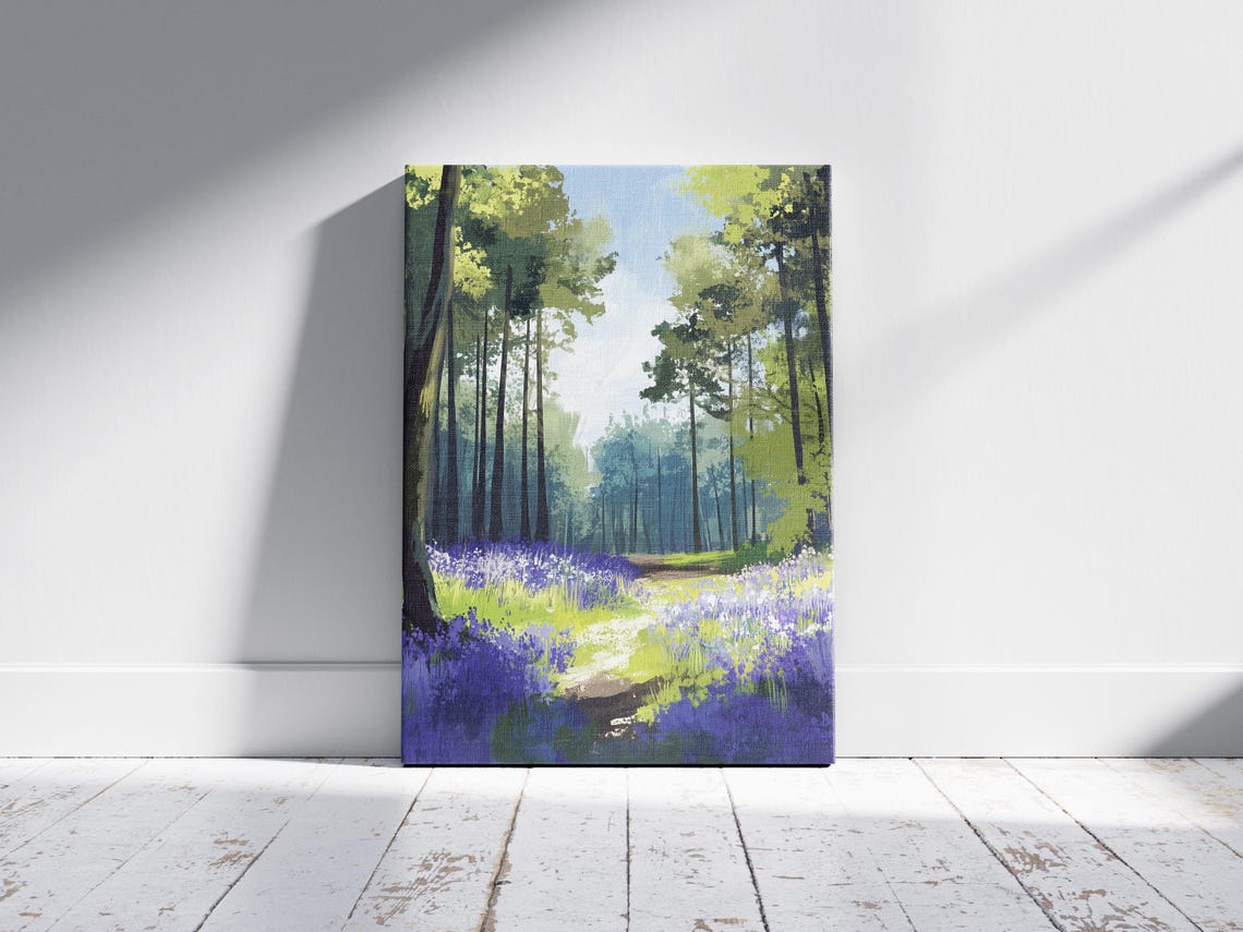Purple Bluebell Woodland Forest Path Spring Flower Field Poster - Image 2