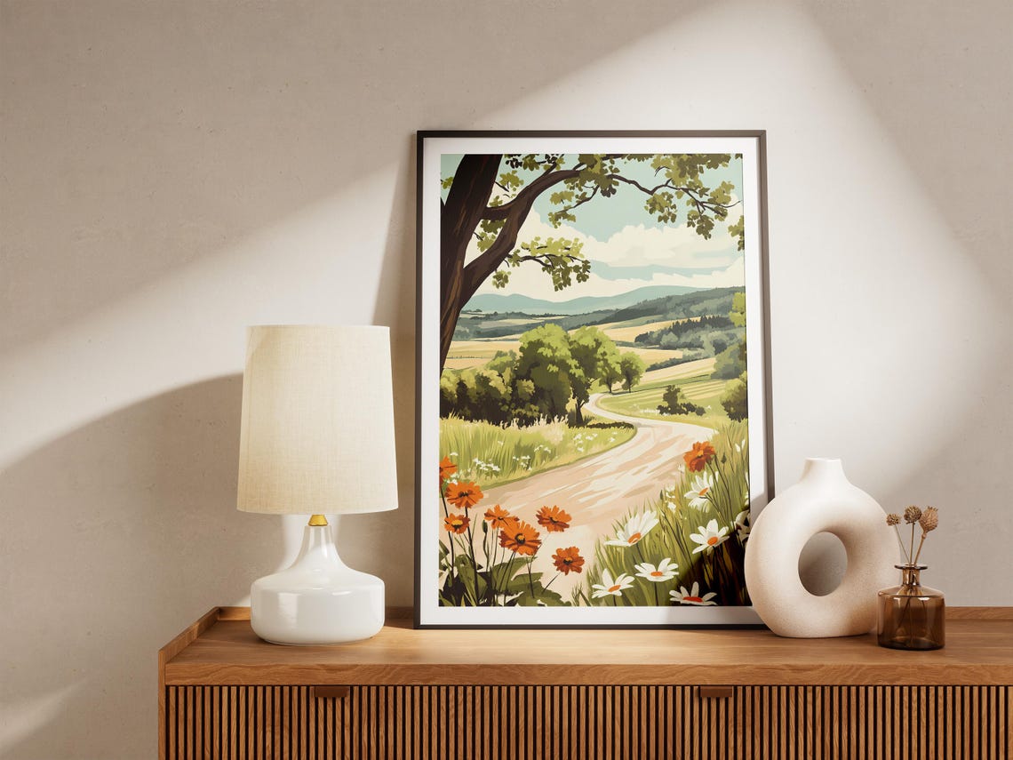 Winding Country Road Through Green Summer Fields Landscape Poster - Image 5