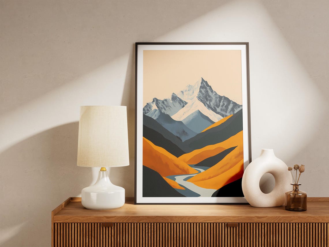 Altai Mountains Golden Amber Hills Snow Peak River Valley Poster - Image 5