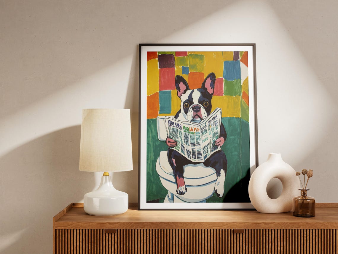 French Bulldog Poster Funny Dog Art Print Bathroom Decor Dog Lover Gift Modern Dog Wall Art Whimsical Pet Print Toilet Humor French Bulldog - Image 5