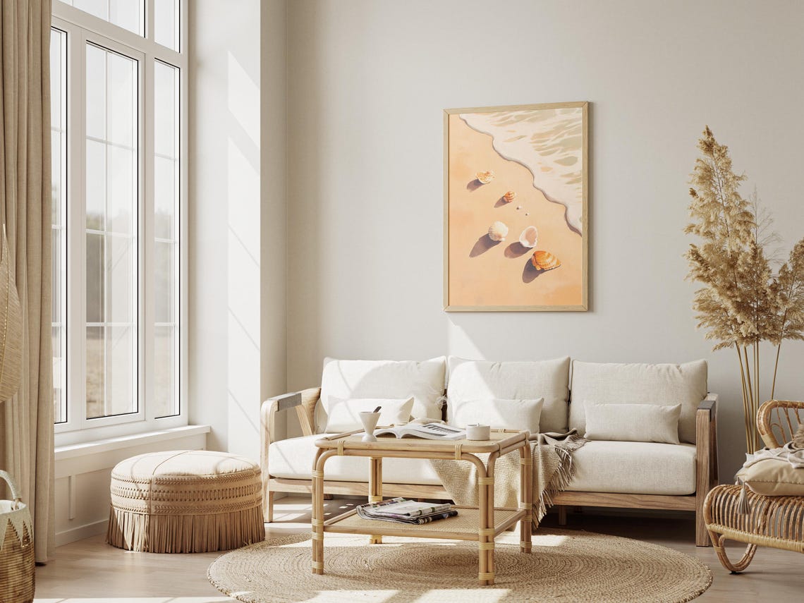 Seashells on Sandy Beach Surf Minimalist Coastal Summer Wall Art - Image 3