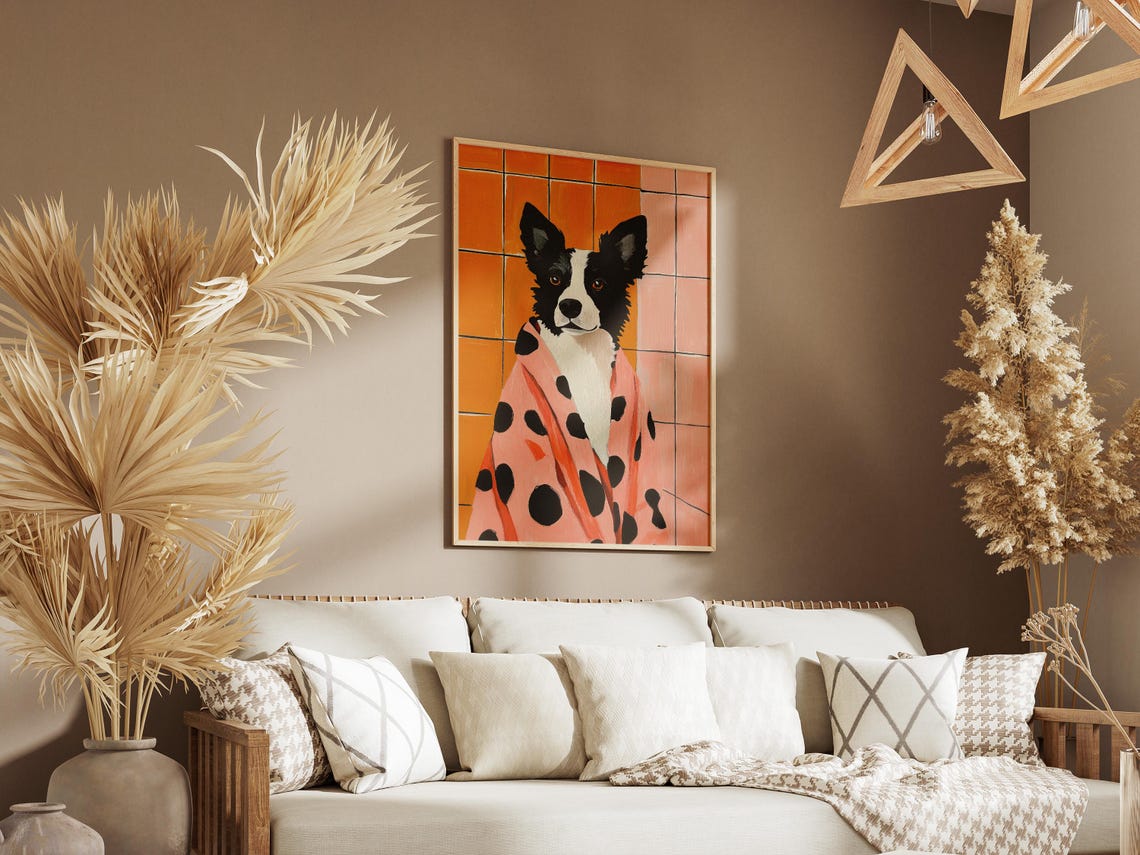 Border Collie Posing in a Pink Polka Dot Bathrobe Bathroom Poster - Image 3