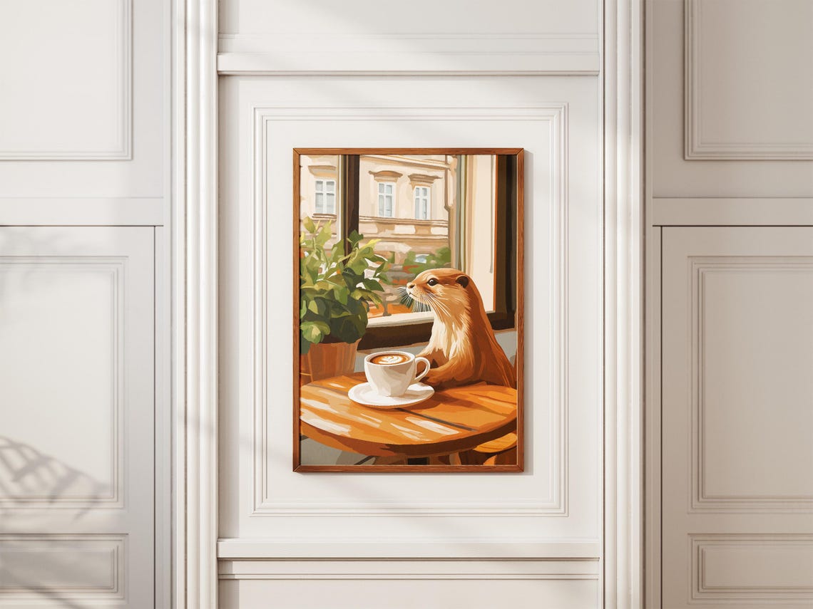 Otter Coffee Poster Cafe Wall Art Funny Animal Print Cappuccino Latte Lover Gift Shop Decor Cozy Kitchen - Image 2