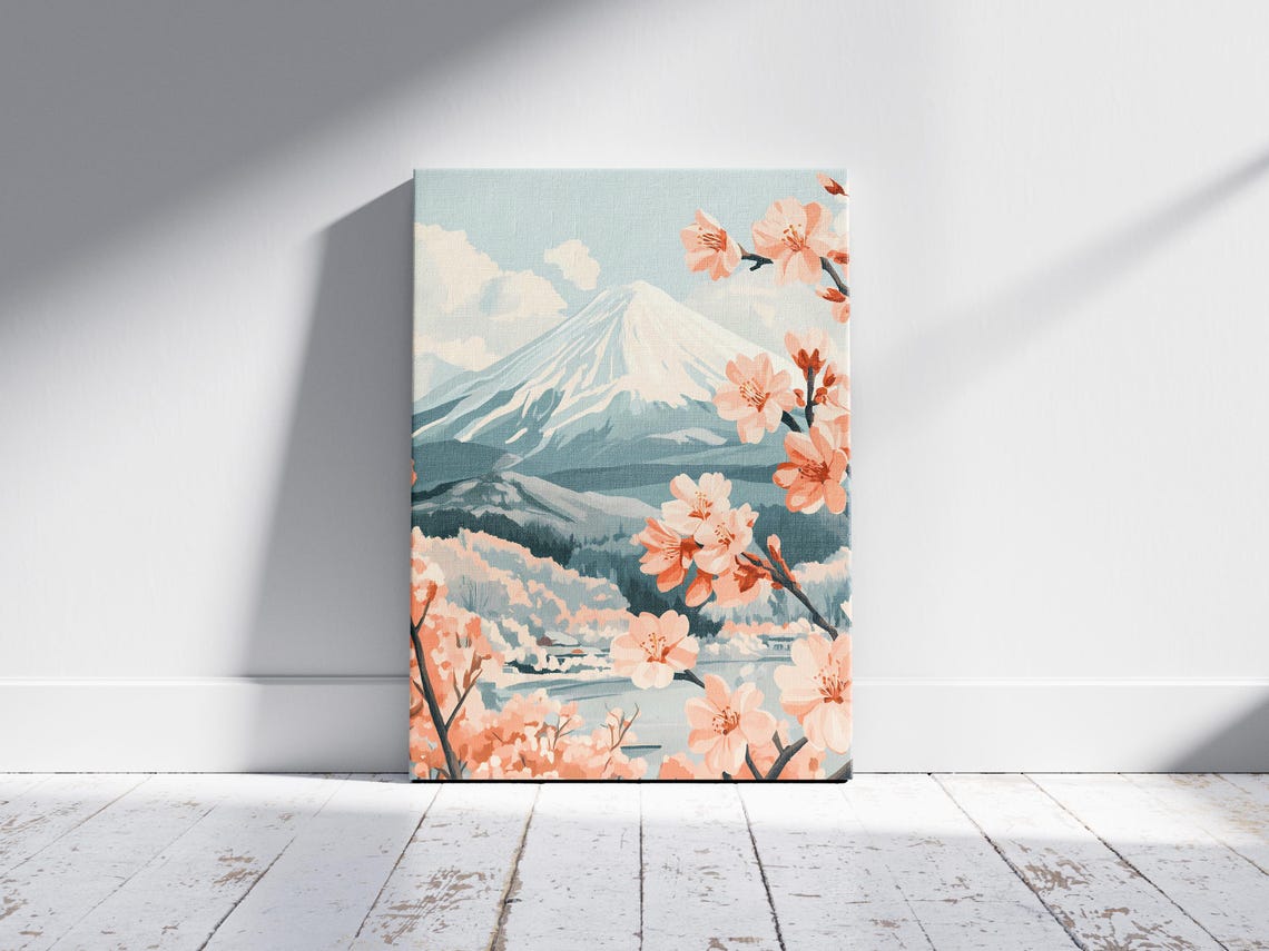 Mount Fuji With Cherry Blossoms Peach Pink Japanese Art Poster - Image 2
