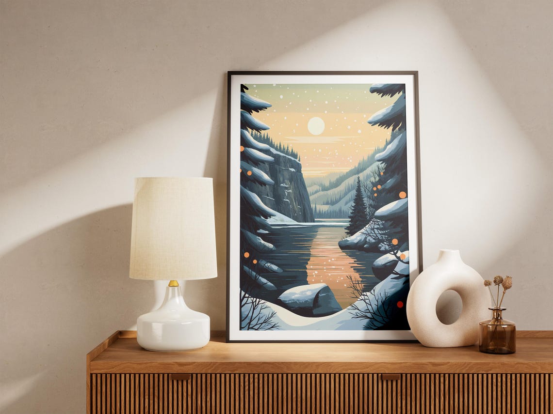 New River Gorge Snowy River Canyon Glowing at Sunset Winter Poster - Image 5