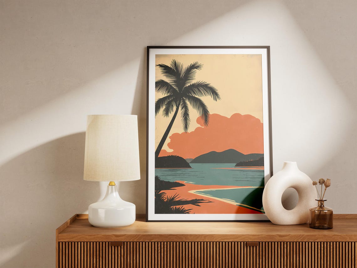 Tonga Island Beach Leaning Palm Sunset Coral Sand Cove Poster - Image 5