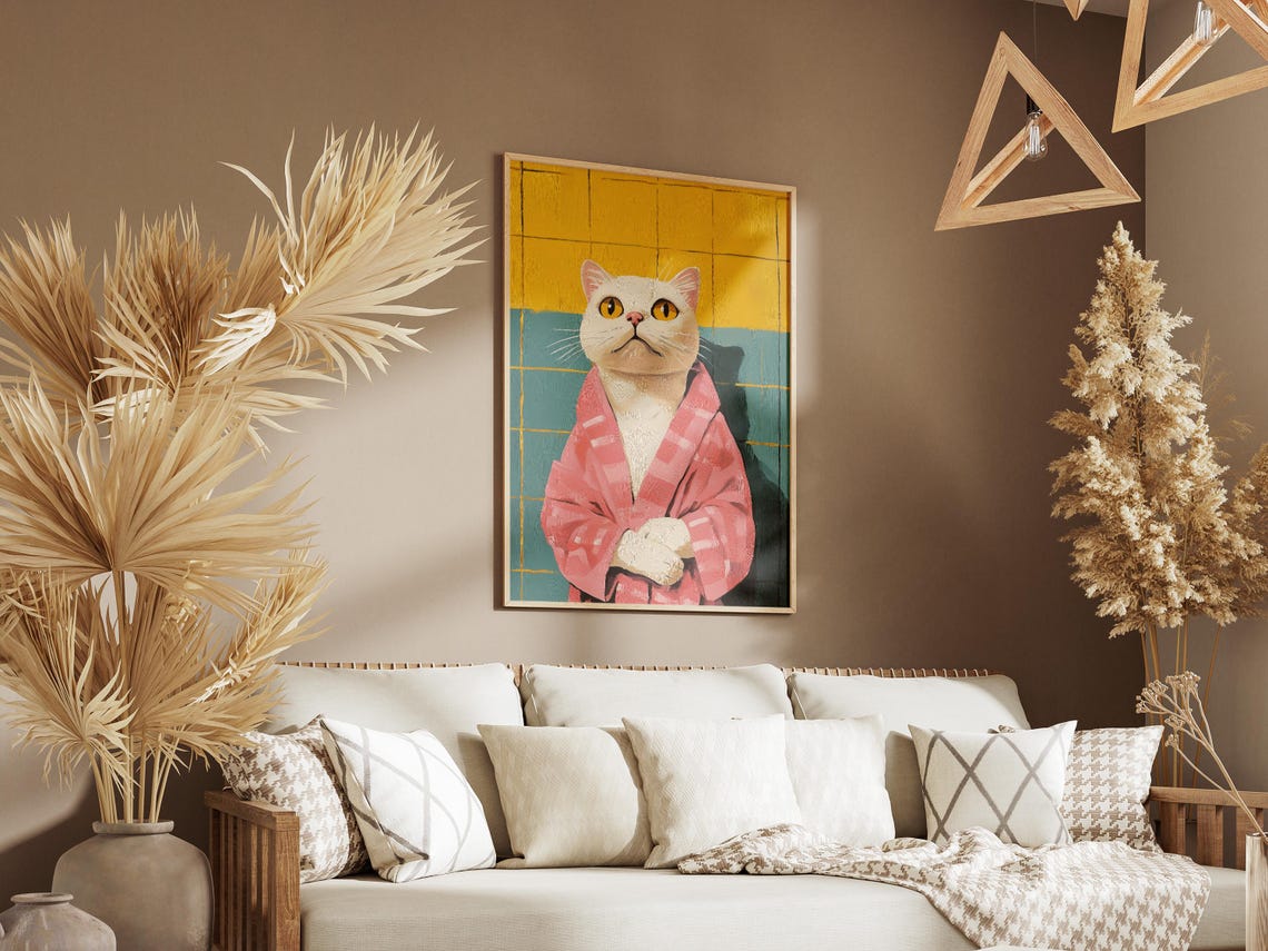 Scottish Fold Cat Bathrobe Poster Bathroom Wall Art Funny Print Cute Animal Lover Gift Home Decor - Image 3
