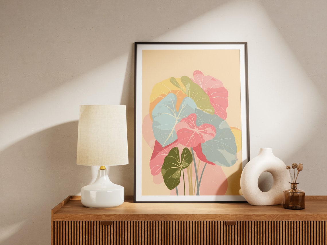 Pastel Tropical Leaves Abstract Pink Blue Yellow Botanical Poster - Image 2